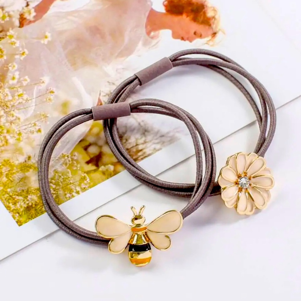 💢New💢2 pcs Bee& Daisy 🐝Woman Girl Hair Tie🥰🌼